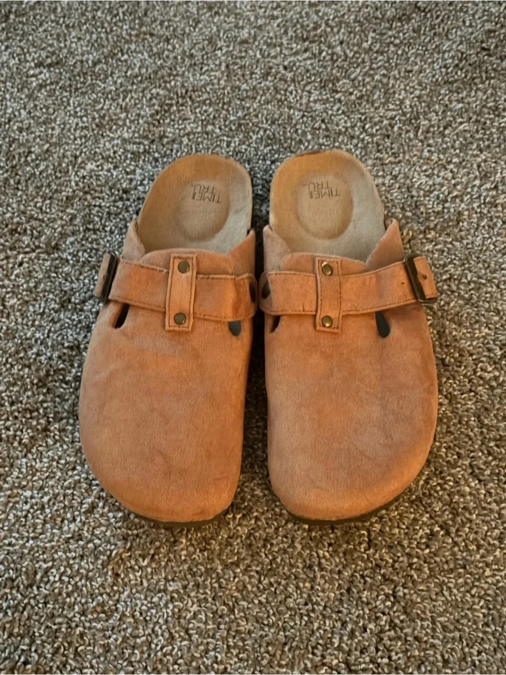 Woman Suede Slip-On Clogs with Adjustable Strap - Tan